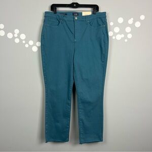 NWT NJDJ Sheri Slim Ankle Jeans Size 14 Teal Blue Frayed Hem